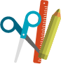 icon of scissors, ruler and pencil 